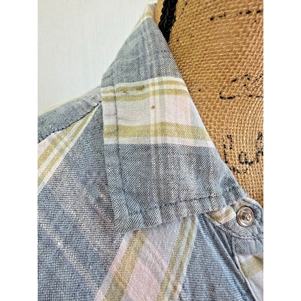 Buffalo David Bitton Plaid Shirt Dress Belted Snap Front Blue Beige Women's S